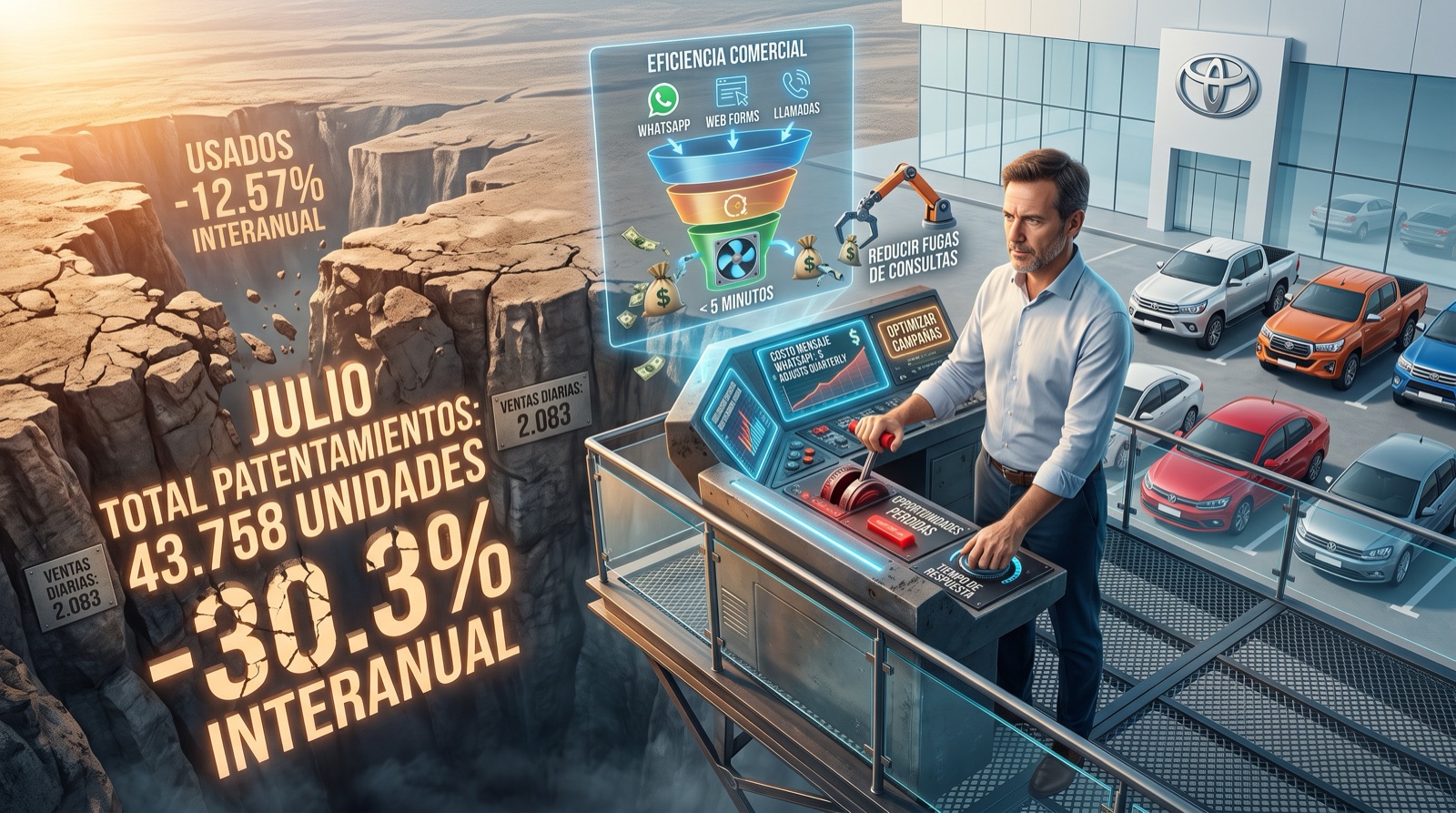 Julio cerró con 43.758 patentamientos: qué hace un concesionario cuando el mercado cae 30%